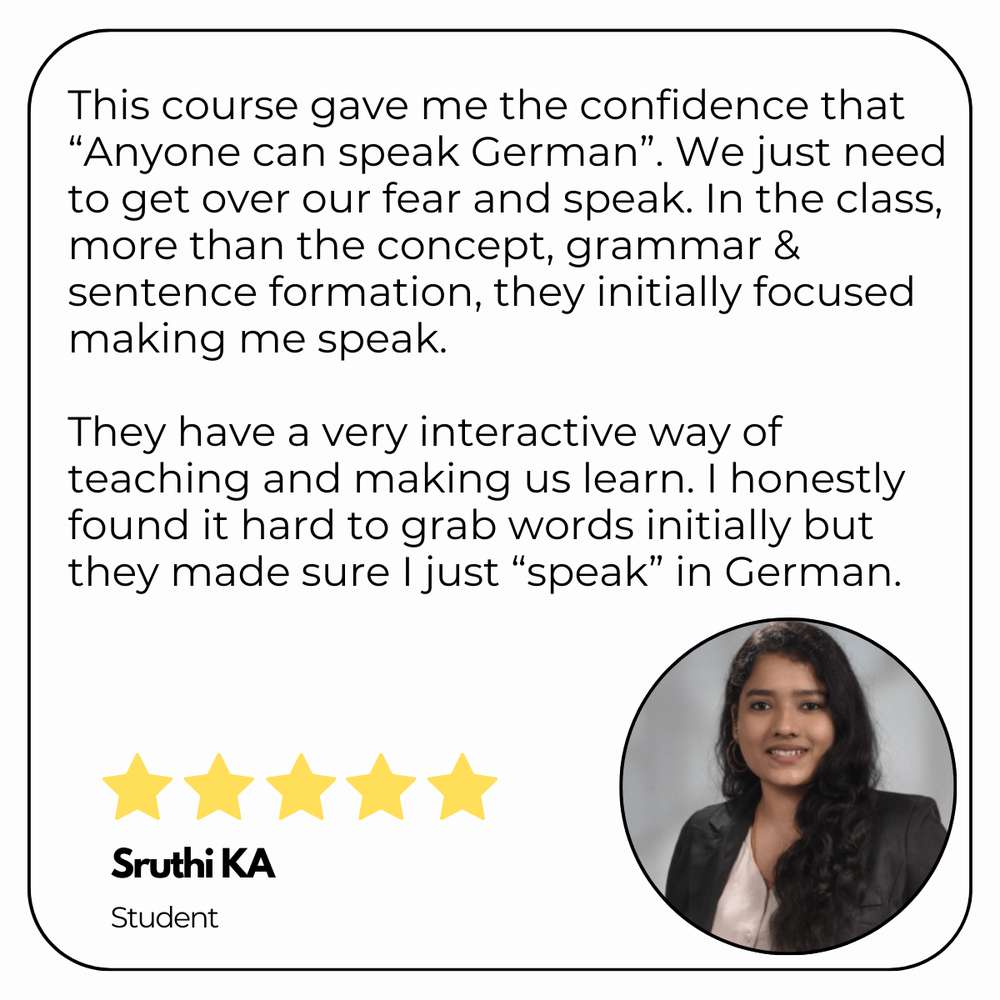 Written testimonial card from a Lightspeed German Learning student.