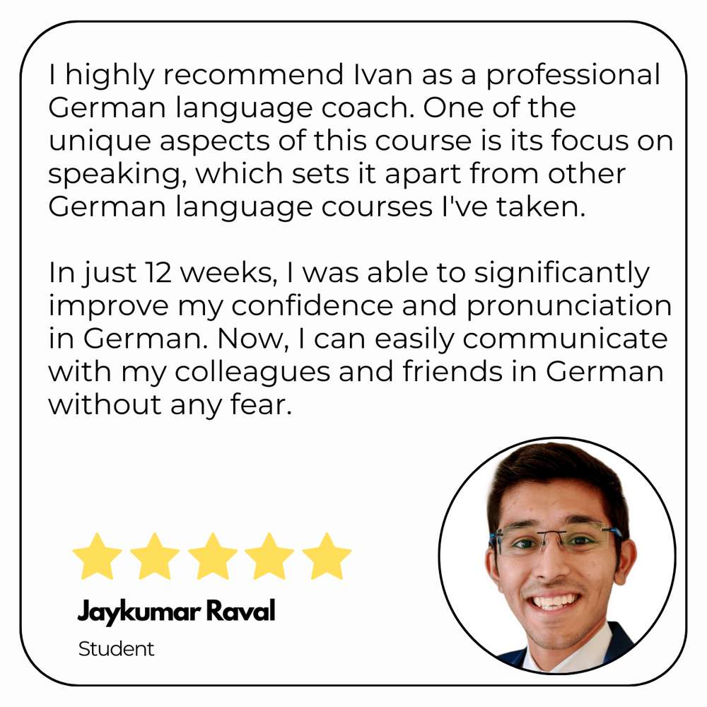 Written testimonial card from a Lightspeed German Learning student.