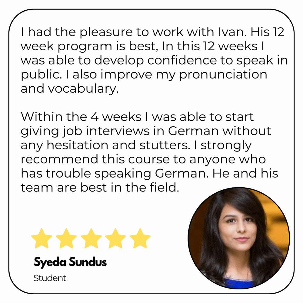 Written testimonial card from a Lightspeed German Learning student.