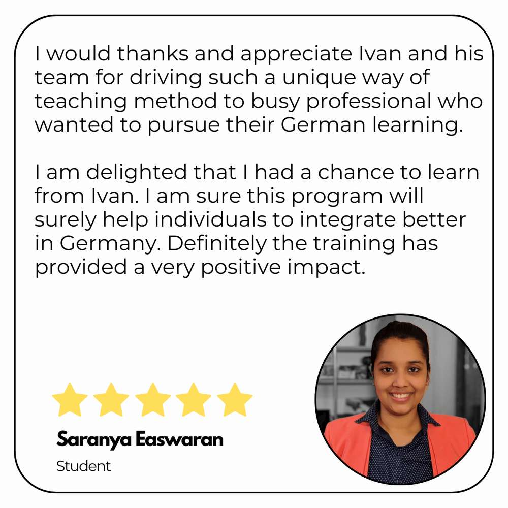 Written testimonial card from a Lightspeed German Learning student.