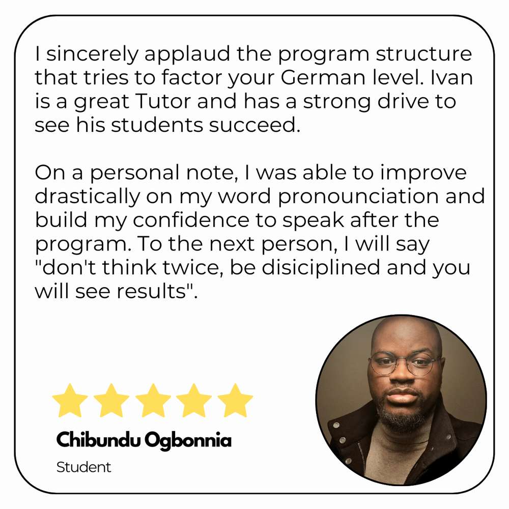 Written testimonial card from a Lightspeed German Learning student.